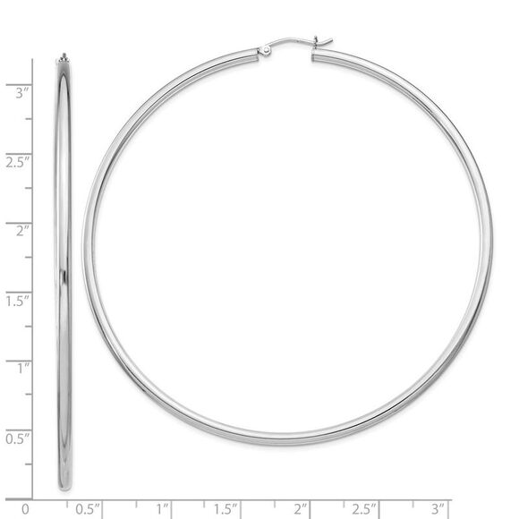 2.5mm Sterling Silver, X-Large Round Hoop Earrings, 80mm (3 1/8 In) - Picture 4 of 5